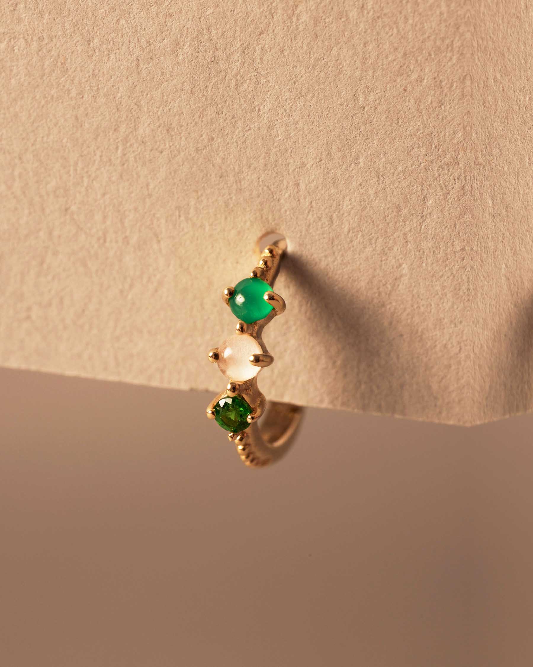 Forever Multicolor Hoop Earrings : 9k Solid Gold : Tsavorite : Chalcedony : Quartz