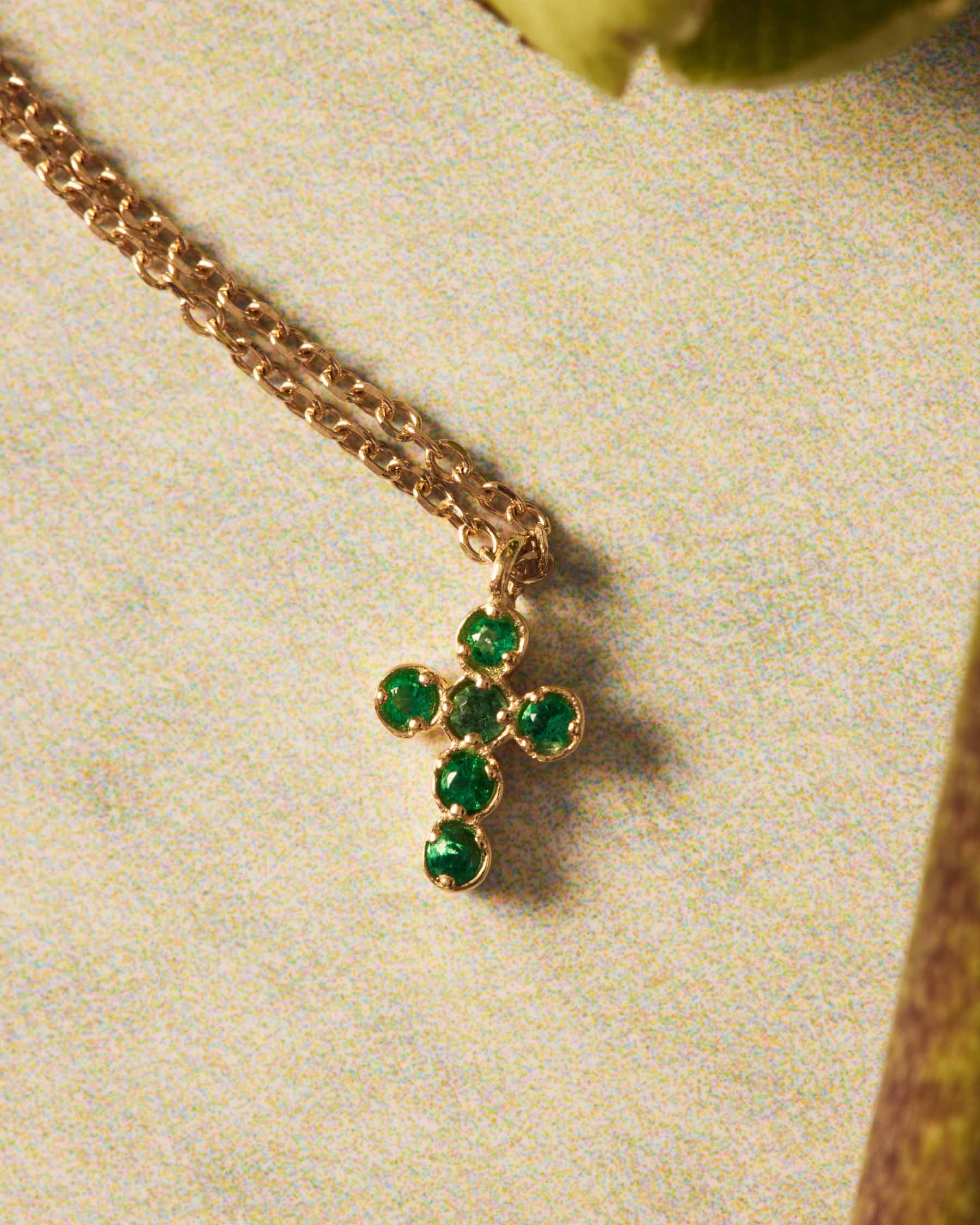 Cross Necklace : Solid Gold 9k : Emerald