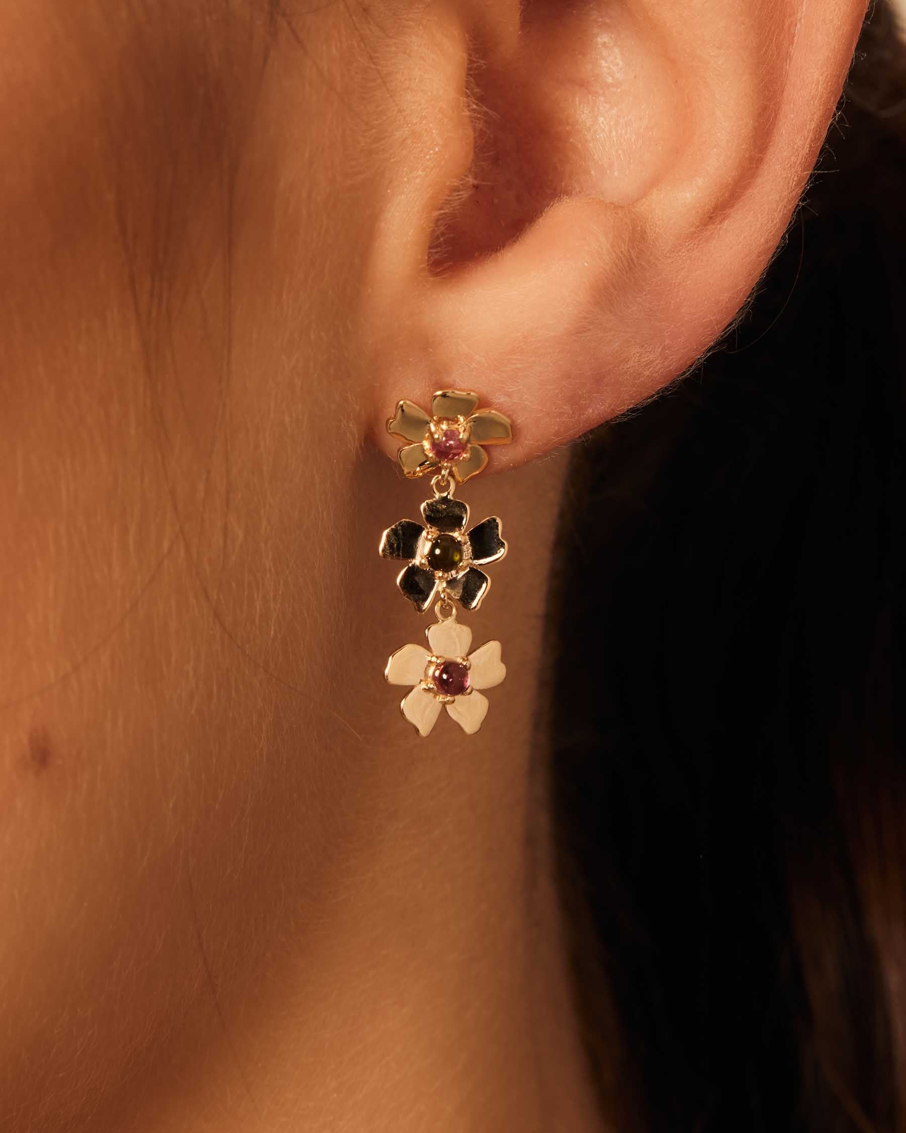 Forever Flower Long Earrings | 18K Solid Gold |