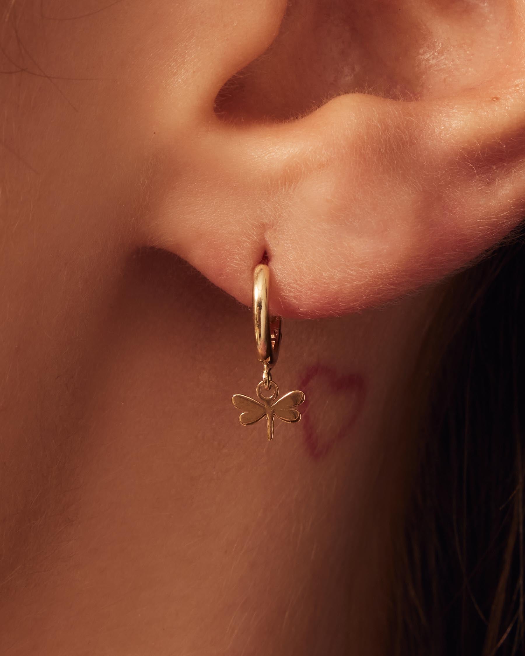 Forever Dragonfly Hoop Earrings | 18K Solid Gold |